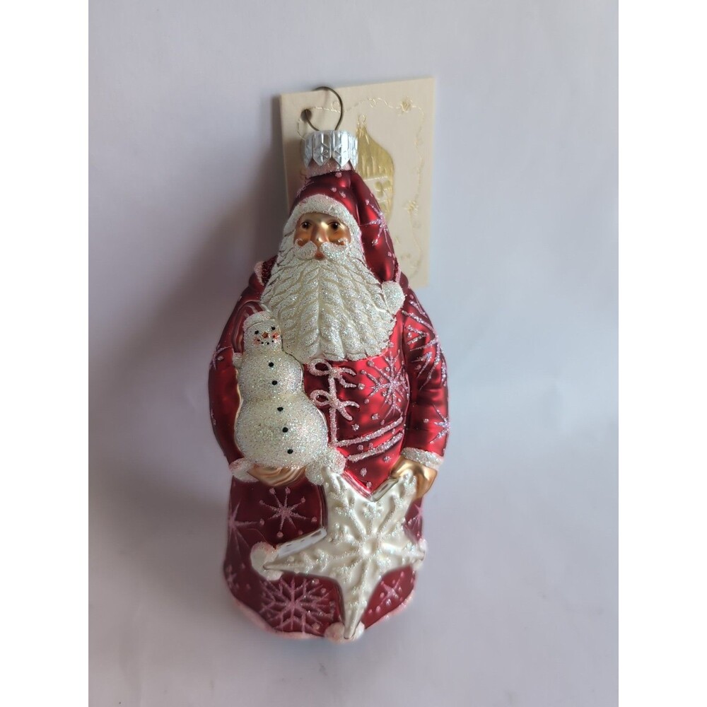 Patricia Breen Season is Here Santa Snowflakes Holding Snowman Red White 2003